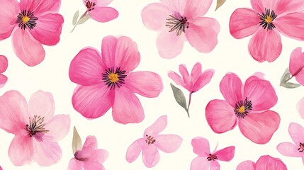 Seamless pink floral pattern with watercolor blossoms on light background