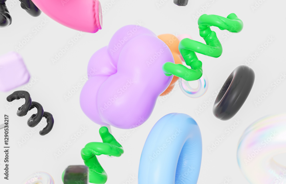Aufkleber Abstract geometric shape floating on white isolated background. memphis style in spring concept. 3d rendering