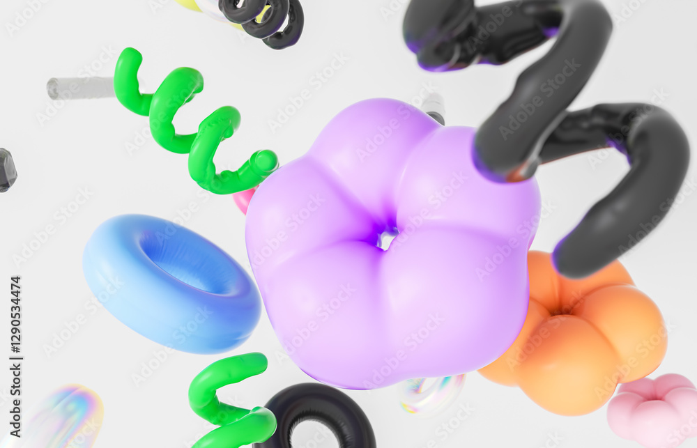 Aufkleber Abstract geometric shape floating on white isolated background. memphis style in spring concept. 3d rendering