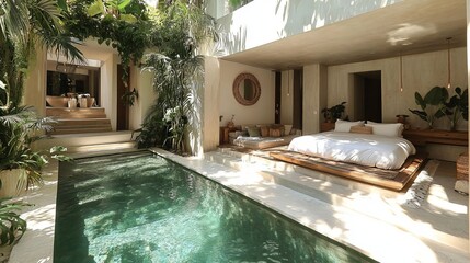 Luxurious Tropical Villa with Private Plunge Pool Sunlit Bedroom and Lush Greenery