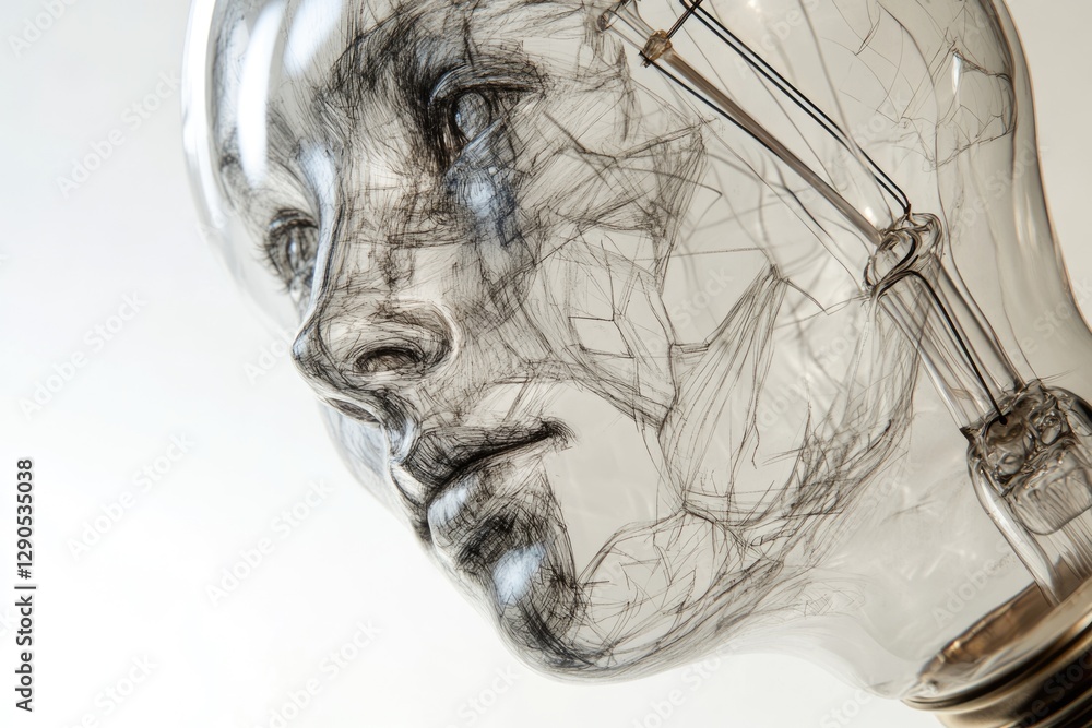 Aufkleber a delicate sketch of a human face is subtly embedded within a clear lightbulb, creating an intriguin