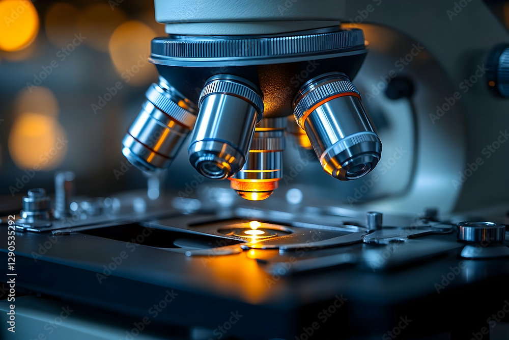 Aufkleber close-up view of a modern microscope in a laboratory setting for research and analysis