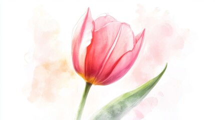 Fototapeta premium Pink tulip watercolor art with soft pastel background
