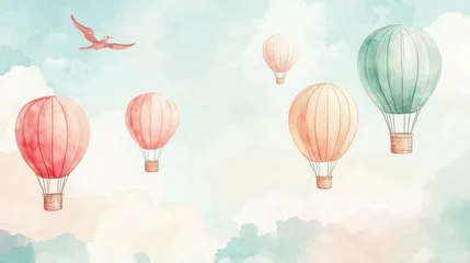 Printed roller blinds Whimsical sky with pastel hot air balloons and bird soaring amidst clouds