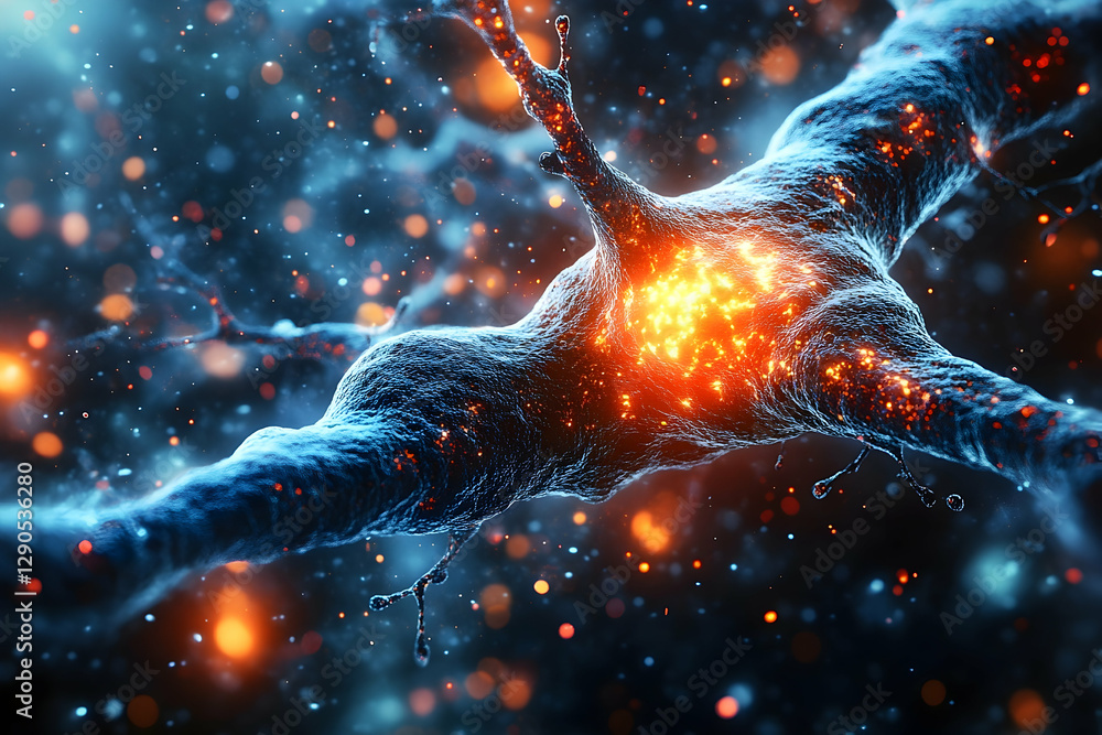 Aufkleber detailed neuron structure with glowing synapses and dendritic branches