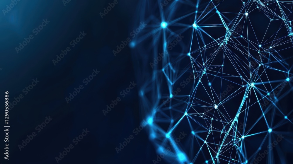 Poster futuristic abstract digital background with glowing blue points and interconnected lines, symbolizin