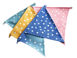 Four Multicolored Polka Dot Bunting Flags On Transparent Background, PNG