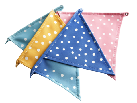 Four Multicolored Polka Dot Bunting Flags On Transparent Background, PNG