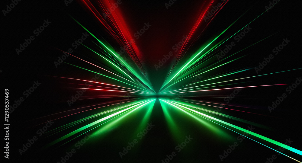 Aufkleber abstract image of radiating light rays in green and red hues against a dark backdrop. lines converge