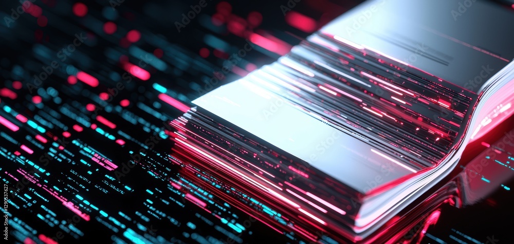 Poster futuristic holographic document management interface, showing seamless data access, ai automation, a