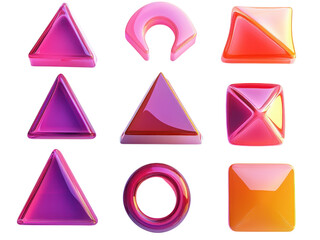 Glossy Geometric Shapes Collection Vibrant Pink Orange Gradient 3D Render
