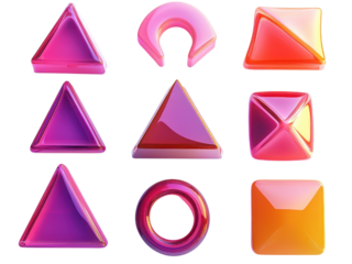Glossy Geometric Shapes Collection Vibrant Pink Orange Gradient 3D Render