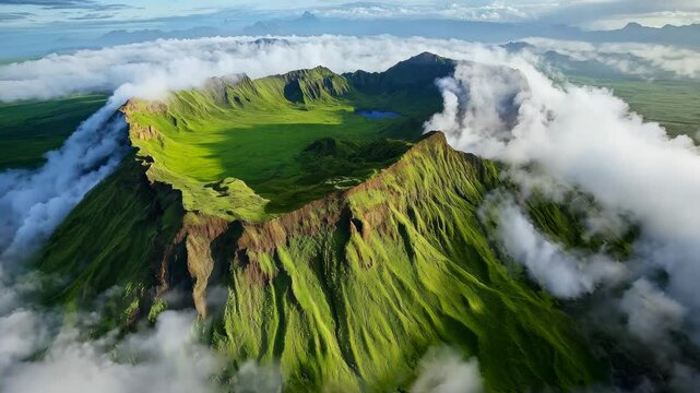 Aerial View of Mount Piching and Bromo Volcano at Sunrise