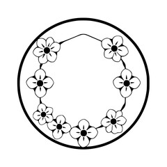Circular floral wreath with a bold black outline.
