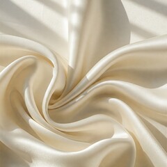 Obraz premium Luxurious smooth cream-colored satin fabric with soft folds and elegant draping. Perfect for backgrounds, textures, fashion, and interior design inspirations.