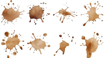 Artistic brown paint splatters on white background