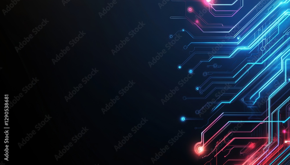 Poster glowing holographic circuit design floating in a dark futuristic background, symbolizing deep-tech i