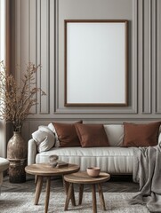 Elegant Vase With Dry Flowers and a Black Frame Casting Shadow in a Sunlit Modern Interior Setting