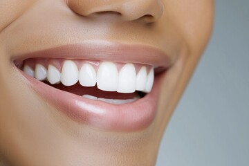 Close-up of a perfect white smile with smooth lips. Dental health and beauty