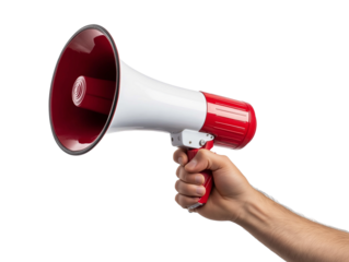 a hand holding a megaphone.