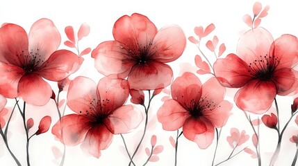 A watercolor illustration of red flowers with delicate leaves, conveying beauty and nature.