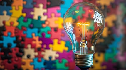 Illuminating Ideas: A Bright Light Against a Colorful Puzzle Background