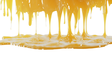 Viscous Golden Liquid Dripping and Puddling on Transparent Background, PNG