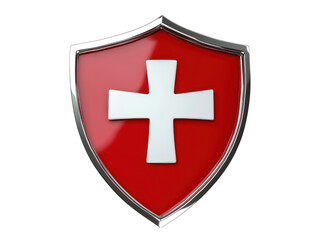 Obraz premium Swiss Shield Emblem: Red Shield with White Cross, 3D Render, Security and Protection Symbol