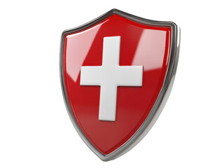 Obraz premium Swiss Cross Shield: A Symbol of Protection and Security, Red and White, 3D Rendered Graphic