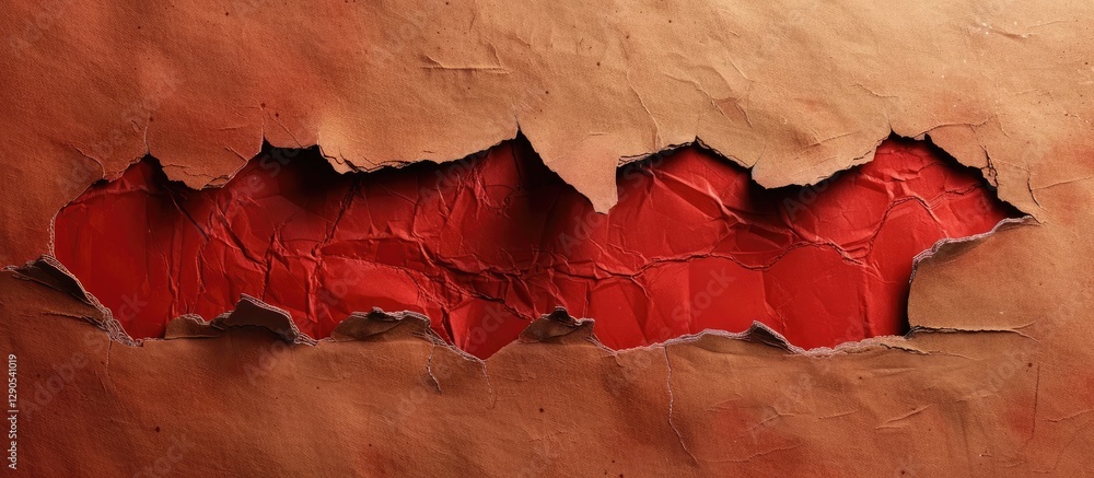 Poster torn red paper revealing a textured brown background with ample copy space for branding or design el