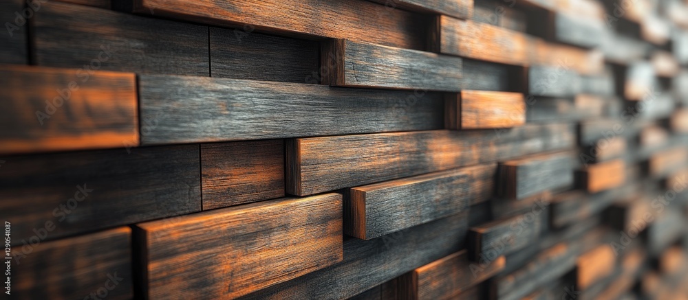 Poster wooden wall texture with dark brown and copper blocks arranged in layers creating a 3d effect showca