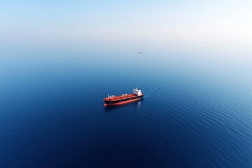 Naklejka premium Tanker ship sails in the blue ocean. Other ships distant, for global trade
