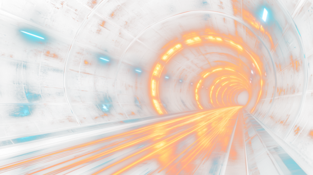 a tunnel with a train moving through it