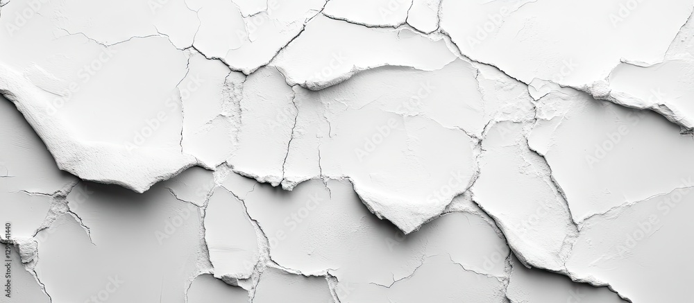 Poster cracked white paint texture with multiple layers and deep fissures on a flat surface showcasing shad