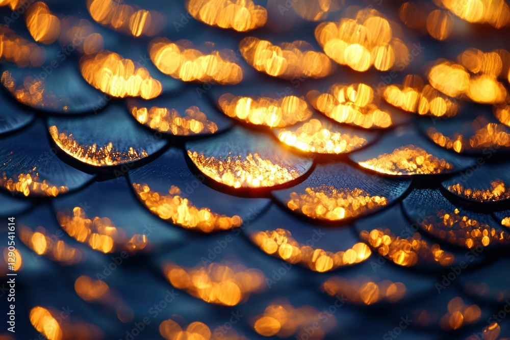 Poster abstract close-up of iridescent scales sparkling in gold light. use background
