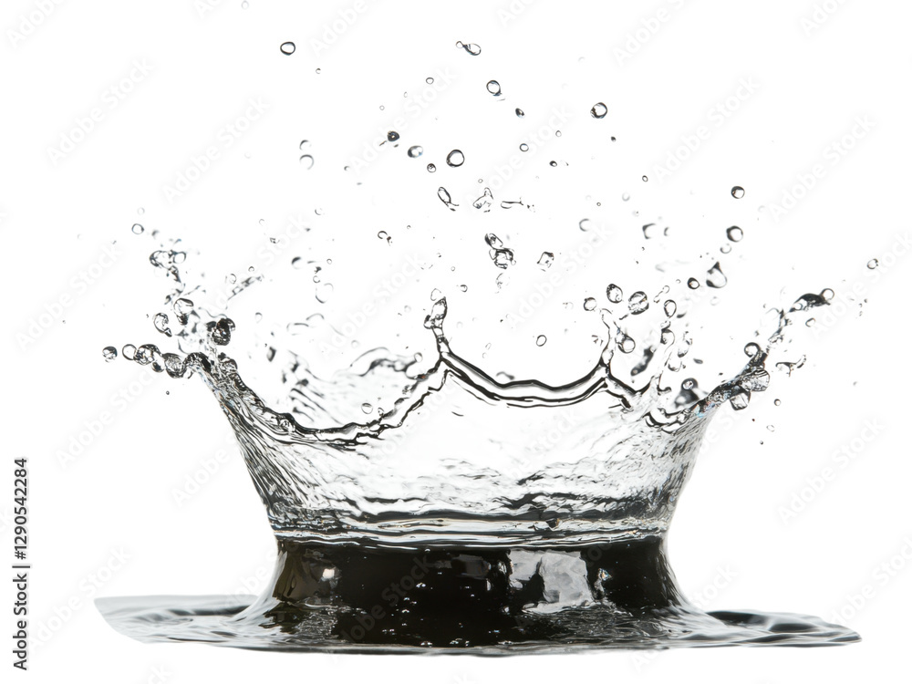 Poster stunning water droplet splash crown: high-resolution image of a water drop impacting a surface, crea