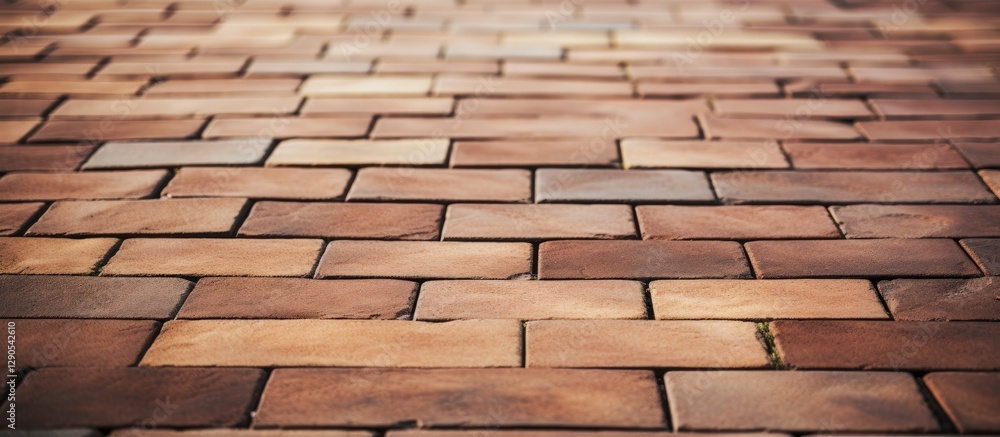 Poster textured brown bricks arranged in a uniform pattern, creating a durable outdoor flooring surface wit