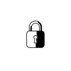 Monochrome padlock security illustration: contrasting white and black padlock on a white background.