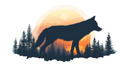 Majestic Wolf Silhouette at Sunset in a Forest