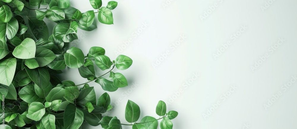 Poster lush green cyclosorus interruptus leaves arranged in a diagonal line against a pale background creat