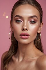 Fototapeta premium Stunning Pink Makeup Look with Glitter Accents