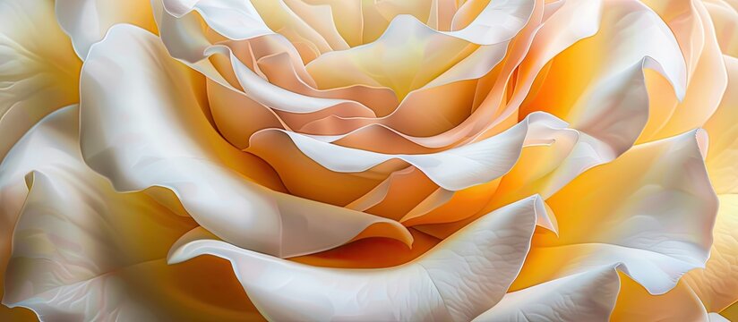 Close up of a Kerio hybrid tea rose in soft yellow and white hues with layered petals creating a delicate, elegant composition suitable for ads