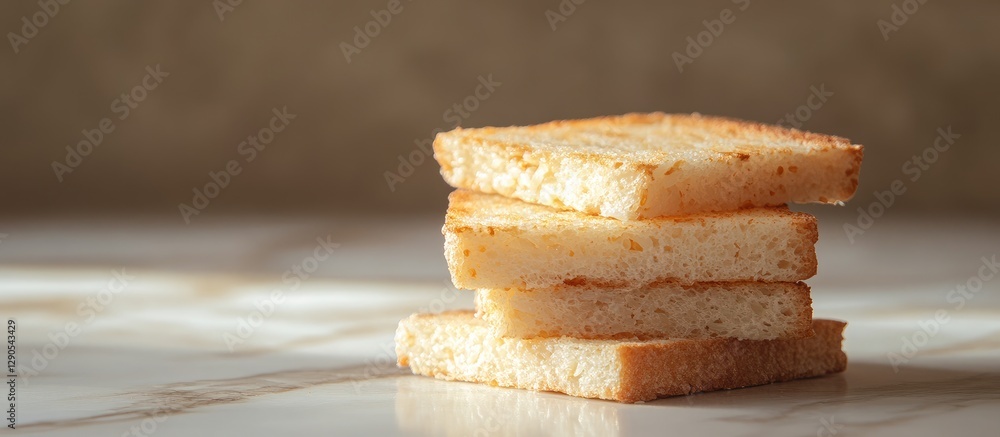 Poster crispy rice diet toasts stacked neatly on a light ceramic surface with soft warm tones in the backgr