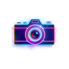 Camera holographic 3D icon. neon symbol vector illustration isolated on white background. Generative AI