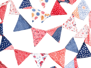 Red White and Blue Triangle Fabric Bunting Garland on Transparent Background, PNG