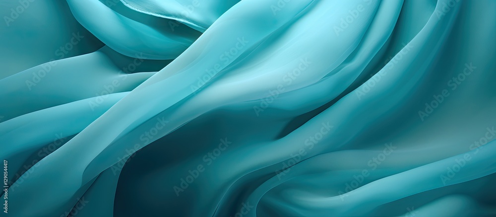 Poster soft teal silk fabric draped elegantly with gentle folds and a smooth texture creating a serene and 