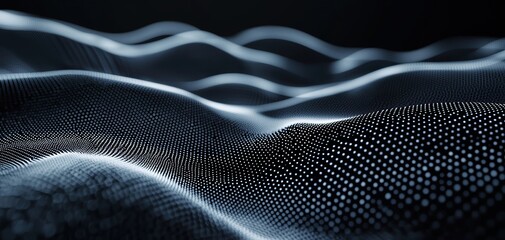 Naklejka premium Soft-focus abstract digital waves of tiny connected points, creating a sense of motion, flow, and data streaming