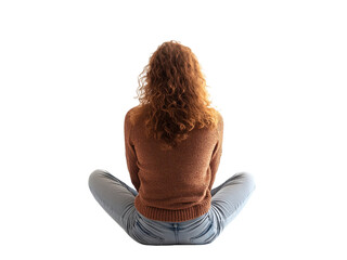A Woman Contemplating Life  Back View of a Young Woman Sitting Cross-legged on the Floor