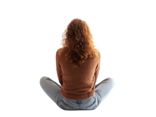 A Woman Contemplating Life  Back View of a Young Woman Sitting Cross-legged on the Floor