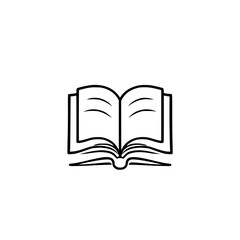 Black line art of an open book, conveying a sense of openness and reading.